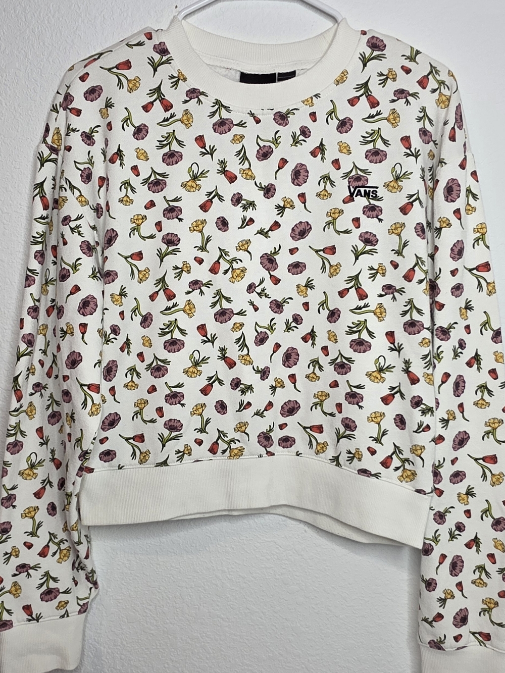 Vans Cream Floral Crewneck Sweatshirt with Pink & Yellow Flowers